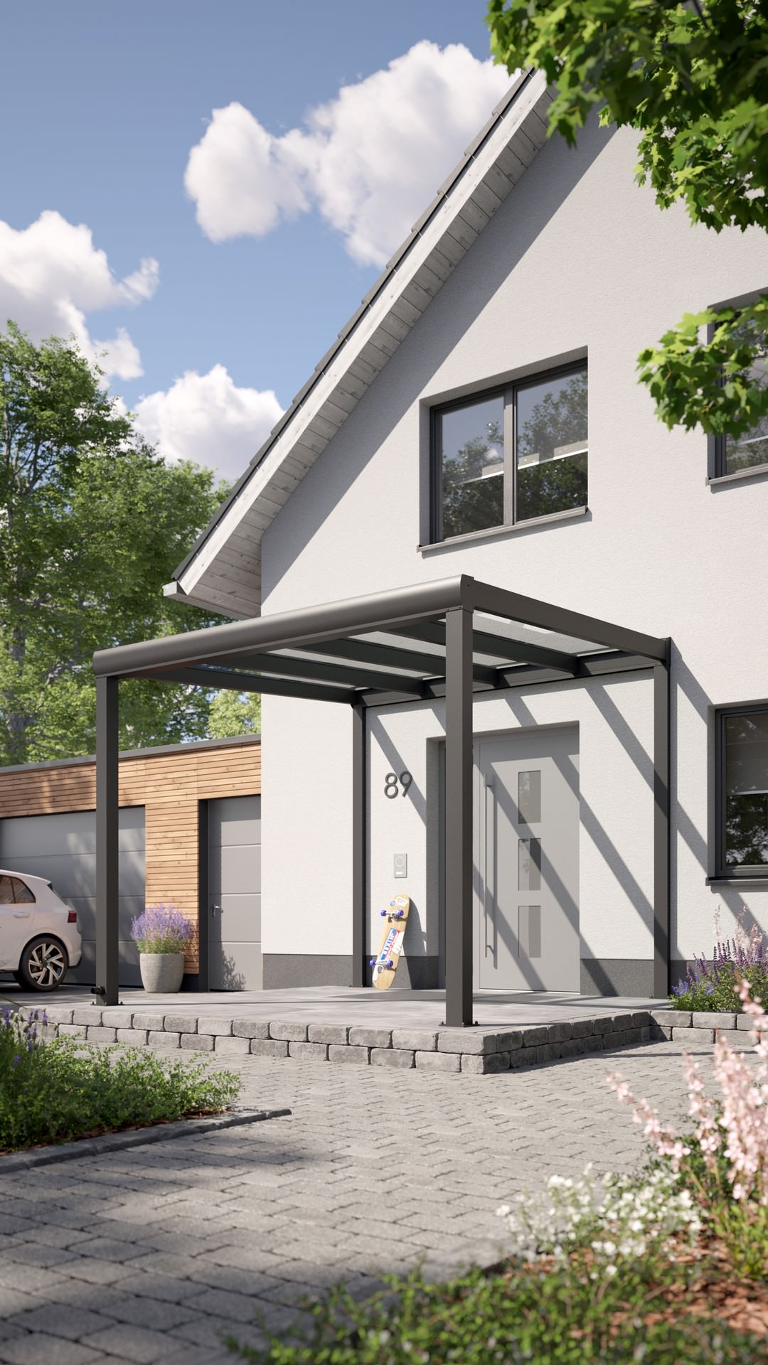 REXOvita® VSG Haustür-Vordach mit Wandpfosten, 3m x 3m