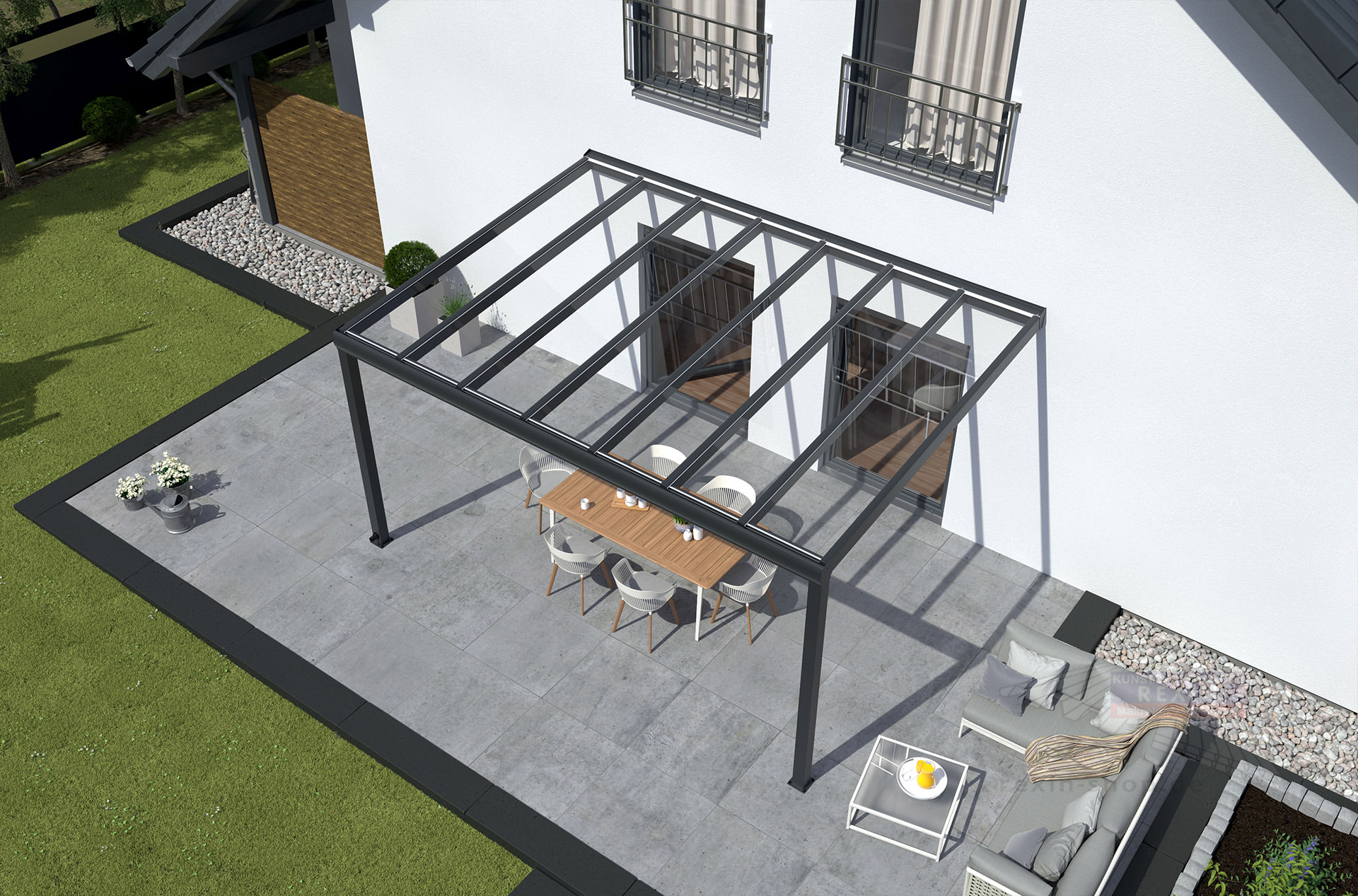 REXOpremium® Titan Alu Terrassendach 4m x 3m, mit Massivplatten