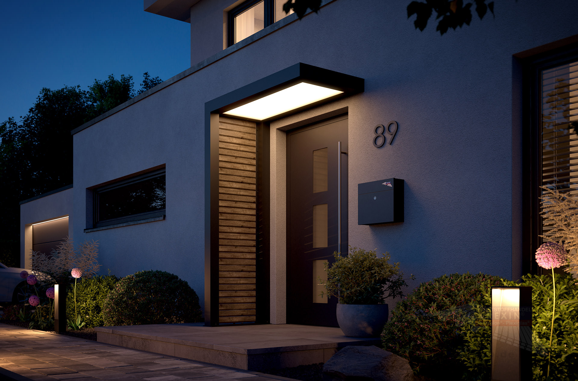 REXOlife® Haustür-Vordach, Dach: PLEXIGLAS® – Seitenteil: Rhombus, Treibholz