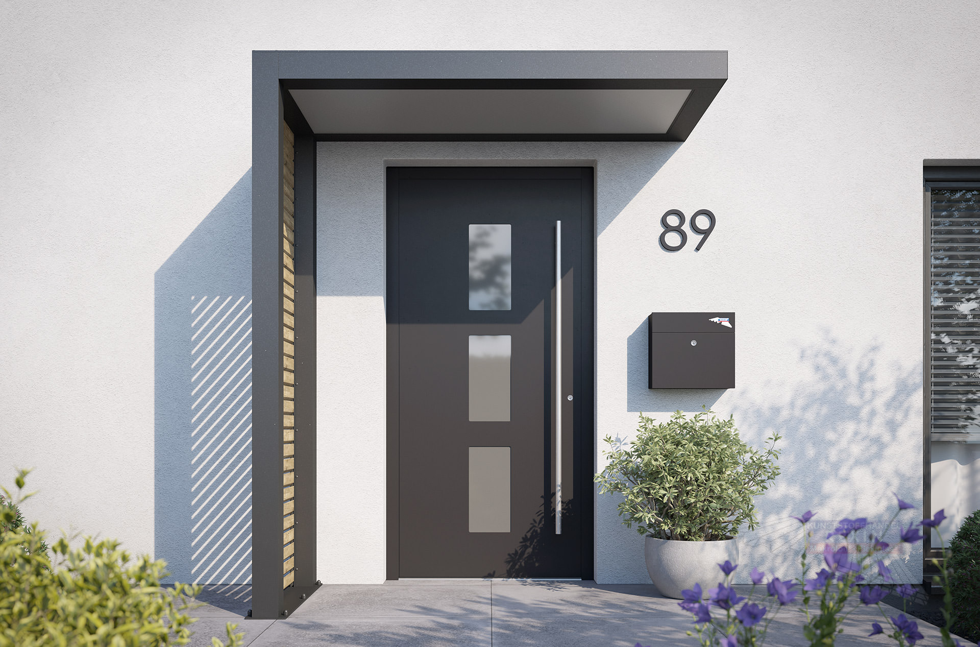 REXOlife® Haustür-Vordach, Dach: PLEXIGLAS® – Seitenteil: Rhombus, Treibholz