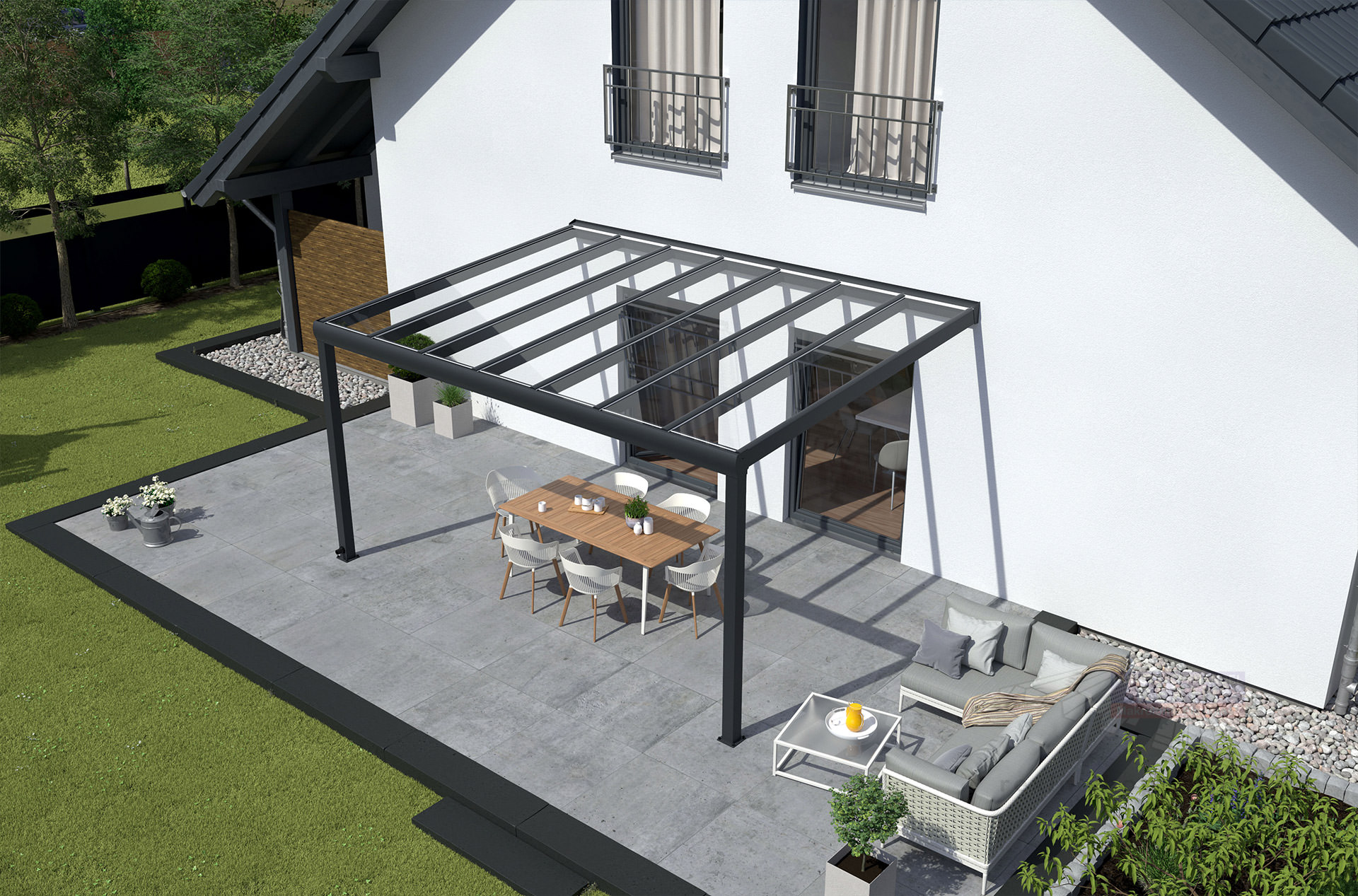 REXOpremium® Titan Alu Terrassendach 4m x 3m, mit Massivplatten