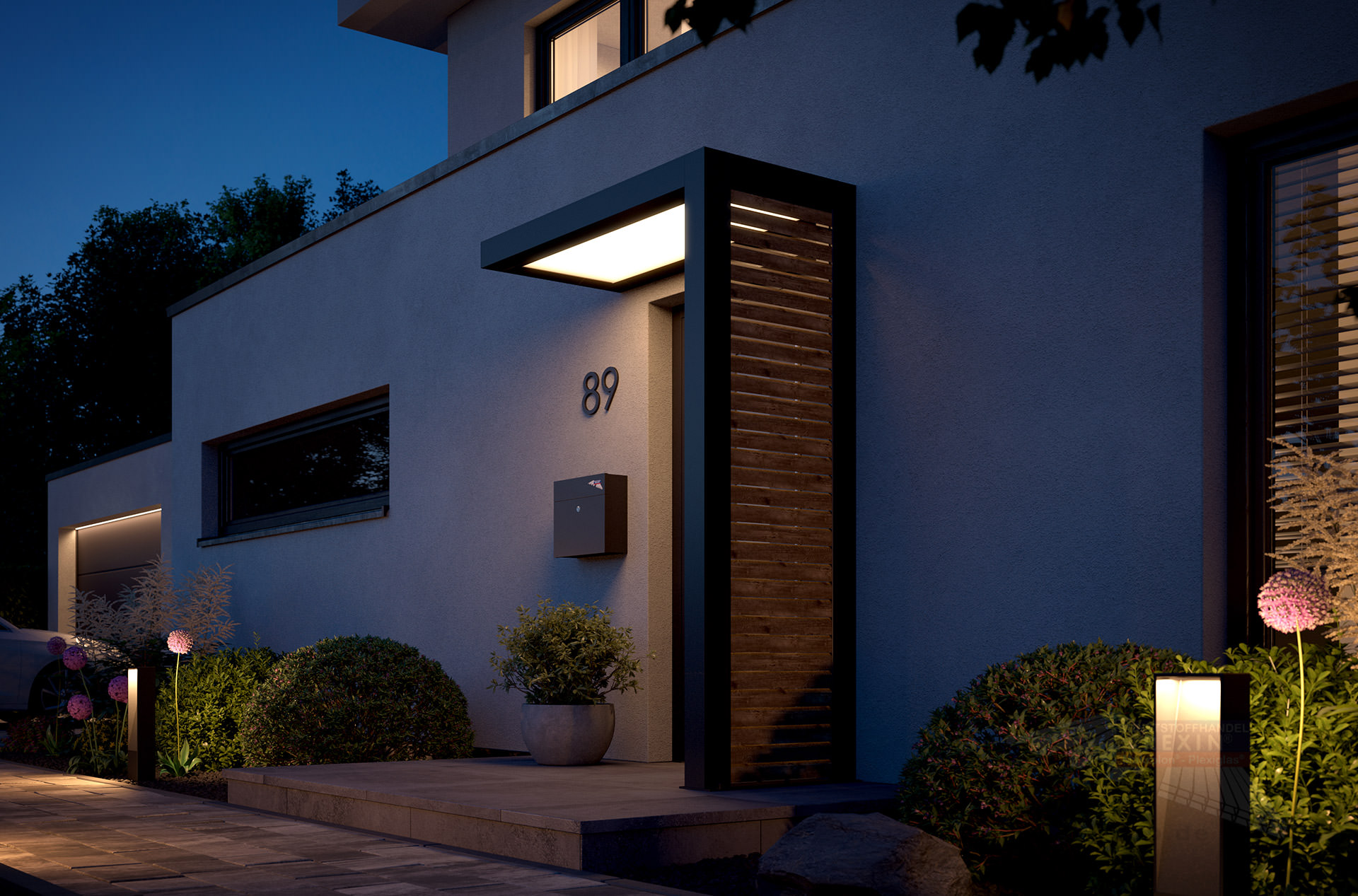 REXOlife® Haustür-Vordach, Dach: PLEXIGLAS® – Seitenteil: Rhombus, Treibholz