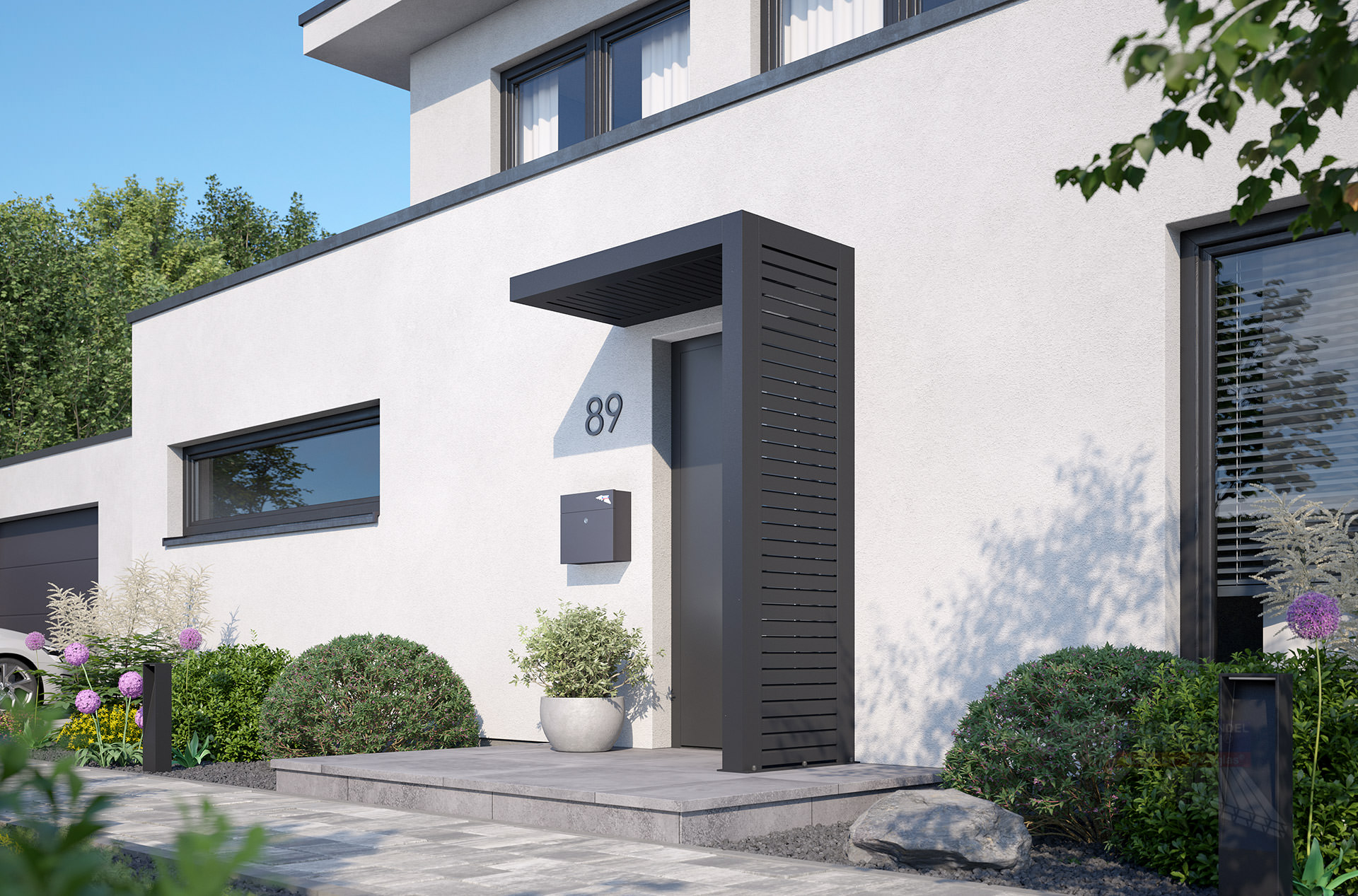 REXOlife® Haustür-Vordach, Dach: Rhombus, Anthrazit – Seitenteil Rhombus, Anthrazit