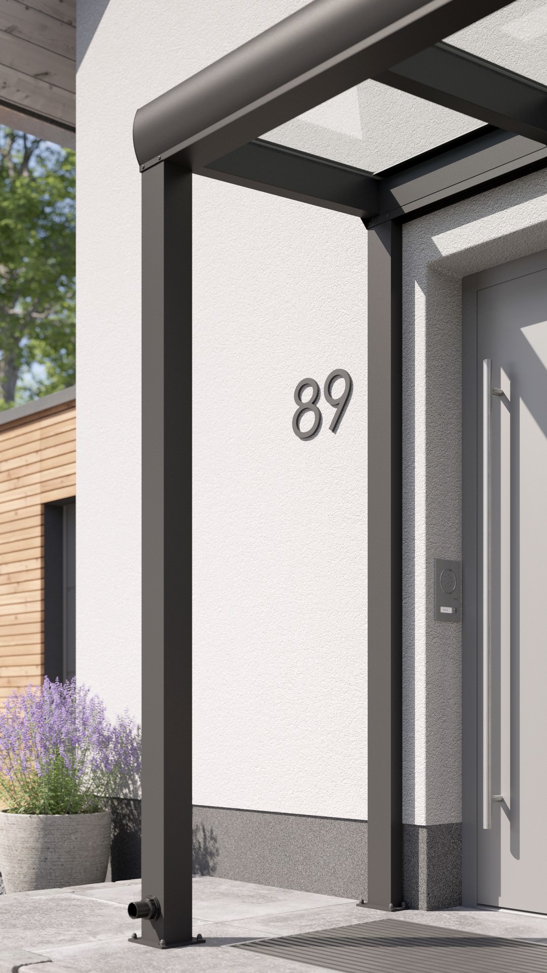 REXOvita® VSG Haustür-Vordach mit Wandpfosten, 1,5m x 1,5m