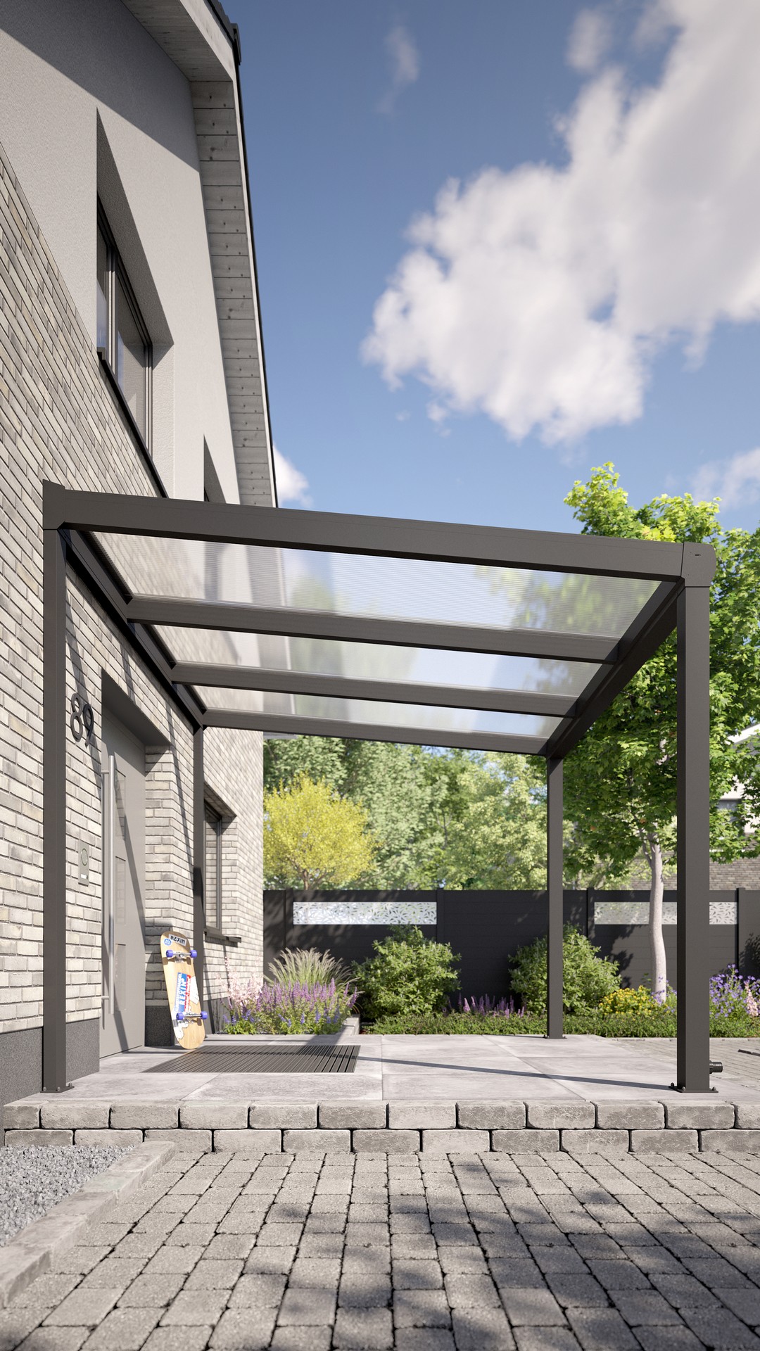 REXOvita® Alu Haustür-Vordach mit Wandpfosten,  3m x 3m