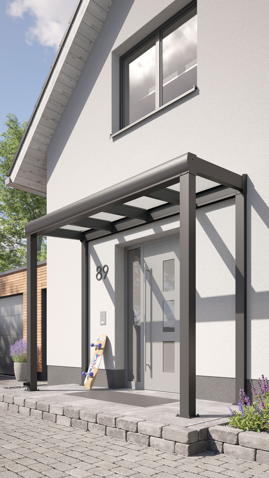 REXOvita® VSG Haustür-Vordach mit Wandpfosten, 3m x 1,5m