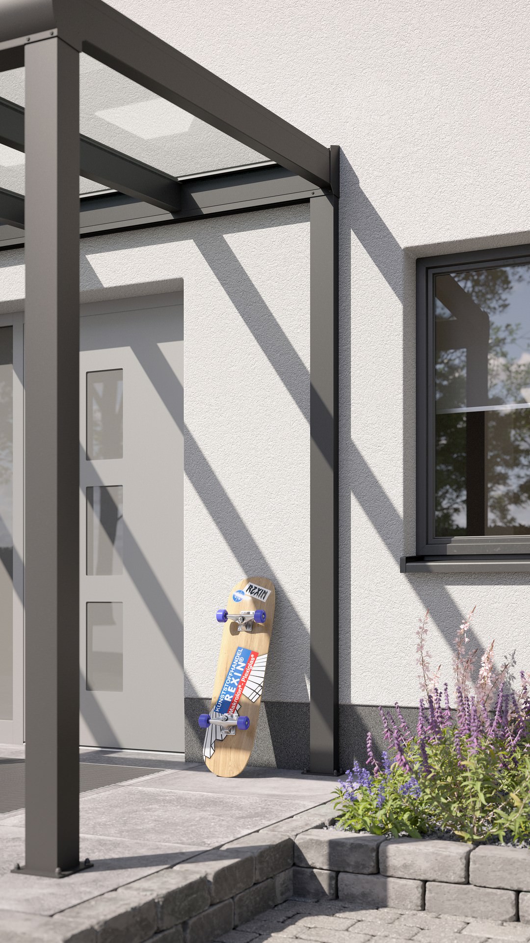 REXOvita® VSG Haustür-Vordach mit Wandpfosten, 3m x 2m