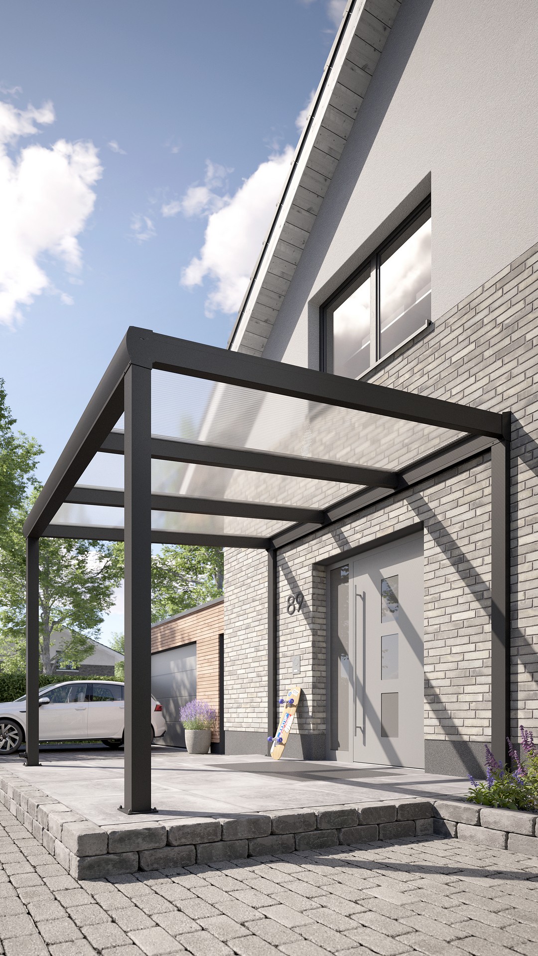 REXOvita® Alu Haustür-Vordach mit Wandpfosten,  3m x 3m