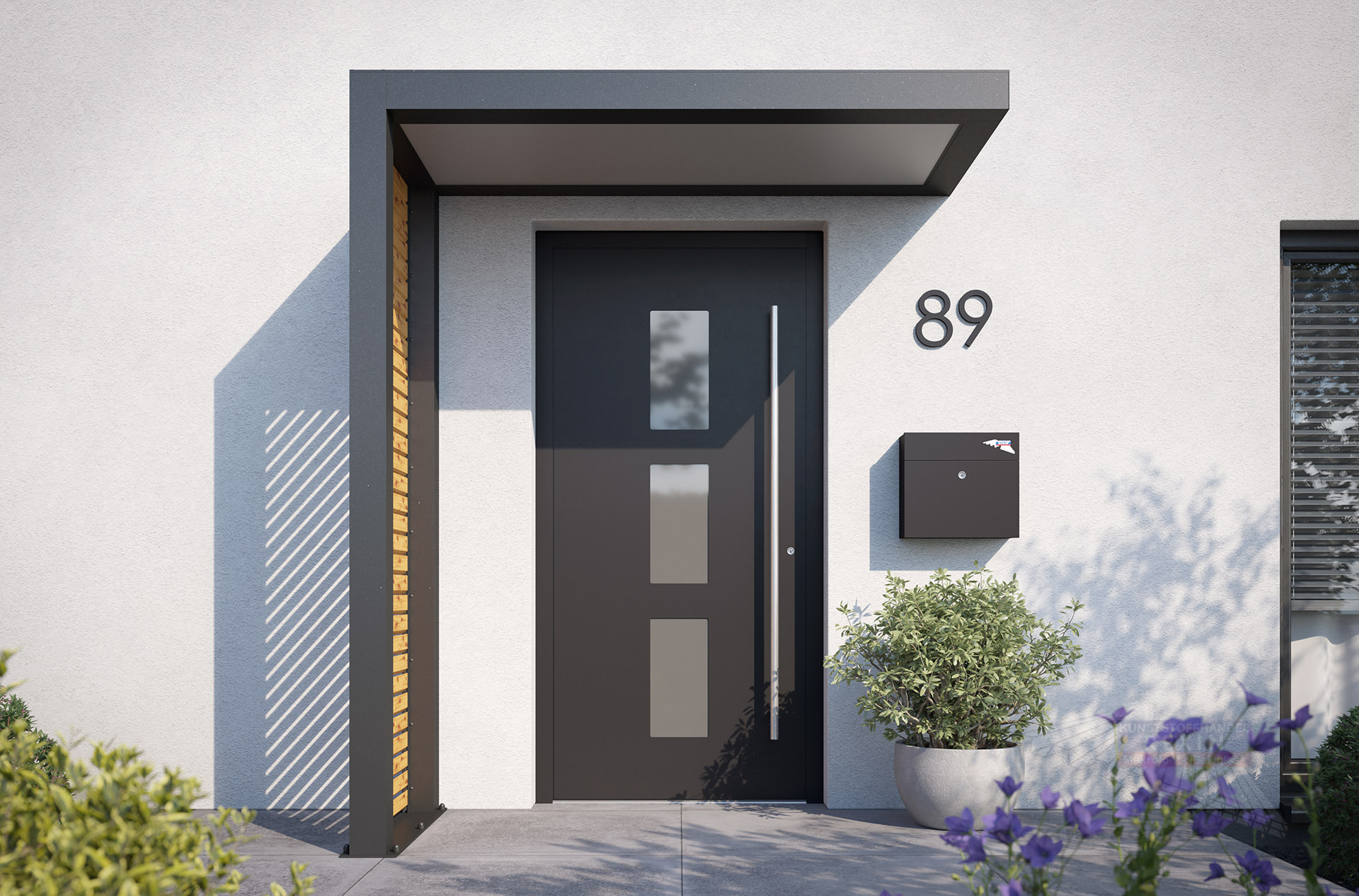 REXOlife® Haustür-Vordach, Dach: PLEXIGLAS® – Seitenteil: Rhombus, Fichte