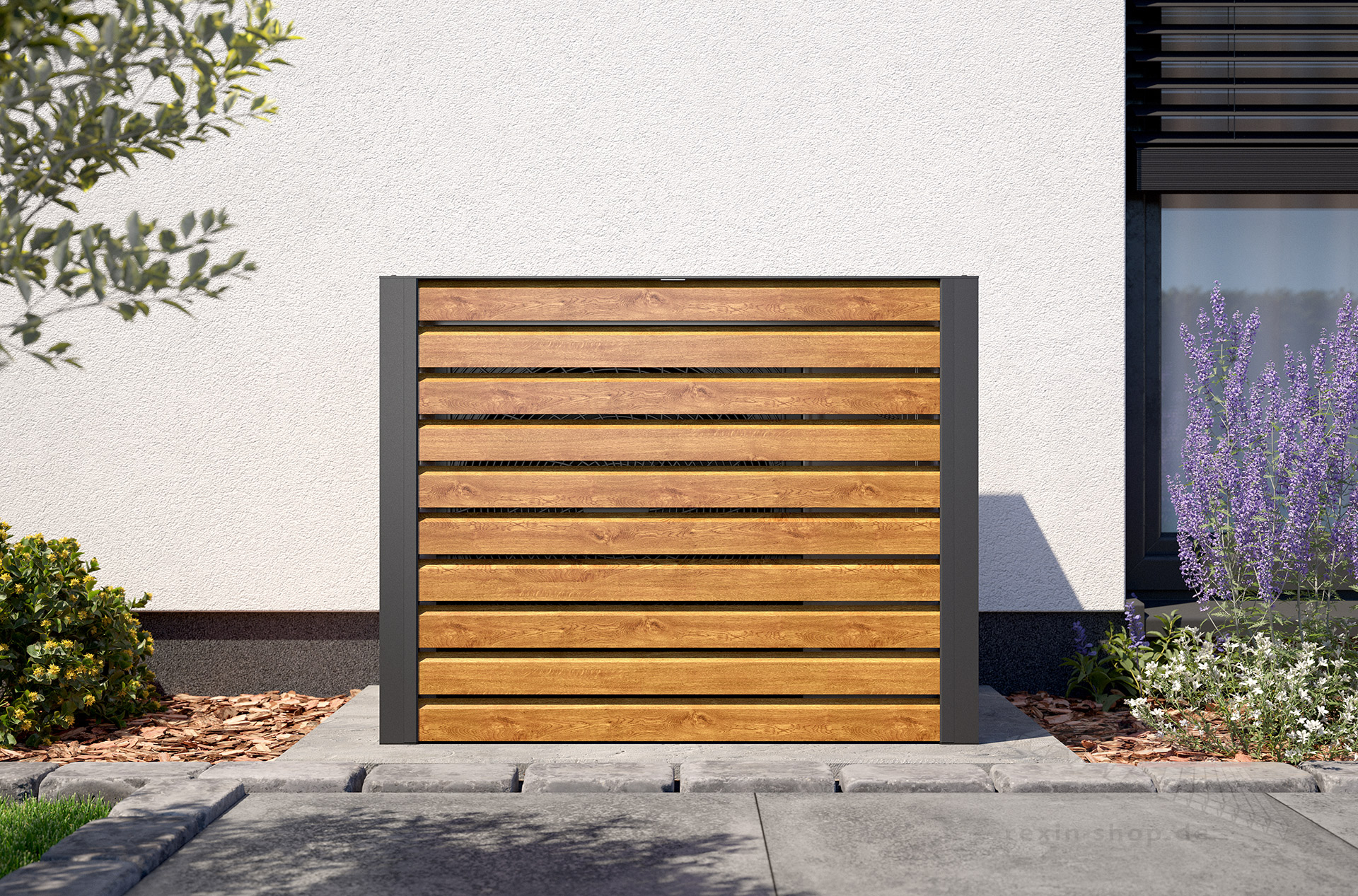 REXOenergy® Wärmepumpenverkleidung, Anthrazit - Rhombus Golden Oak