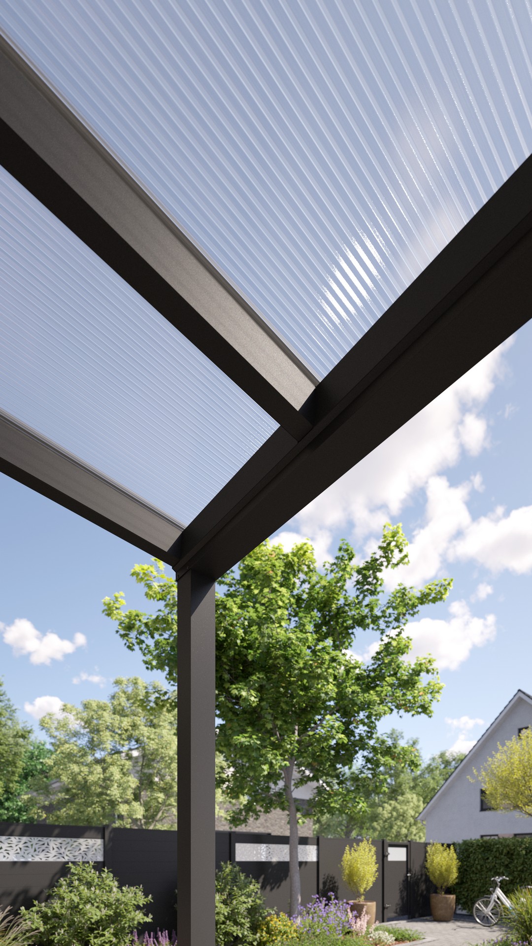 REXOvita® Alu Haustür-Vordach mit Wandpfosten, 1,5m x 1,5m