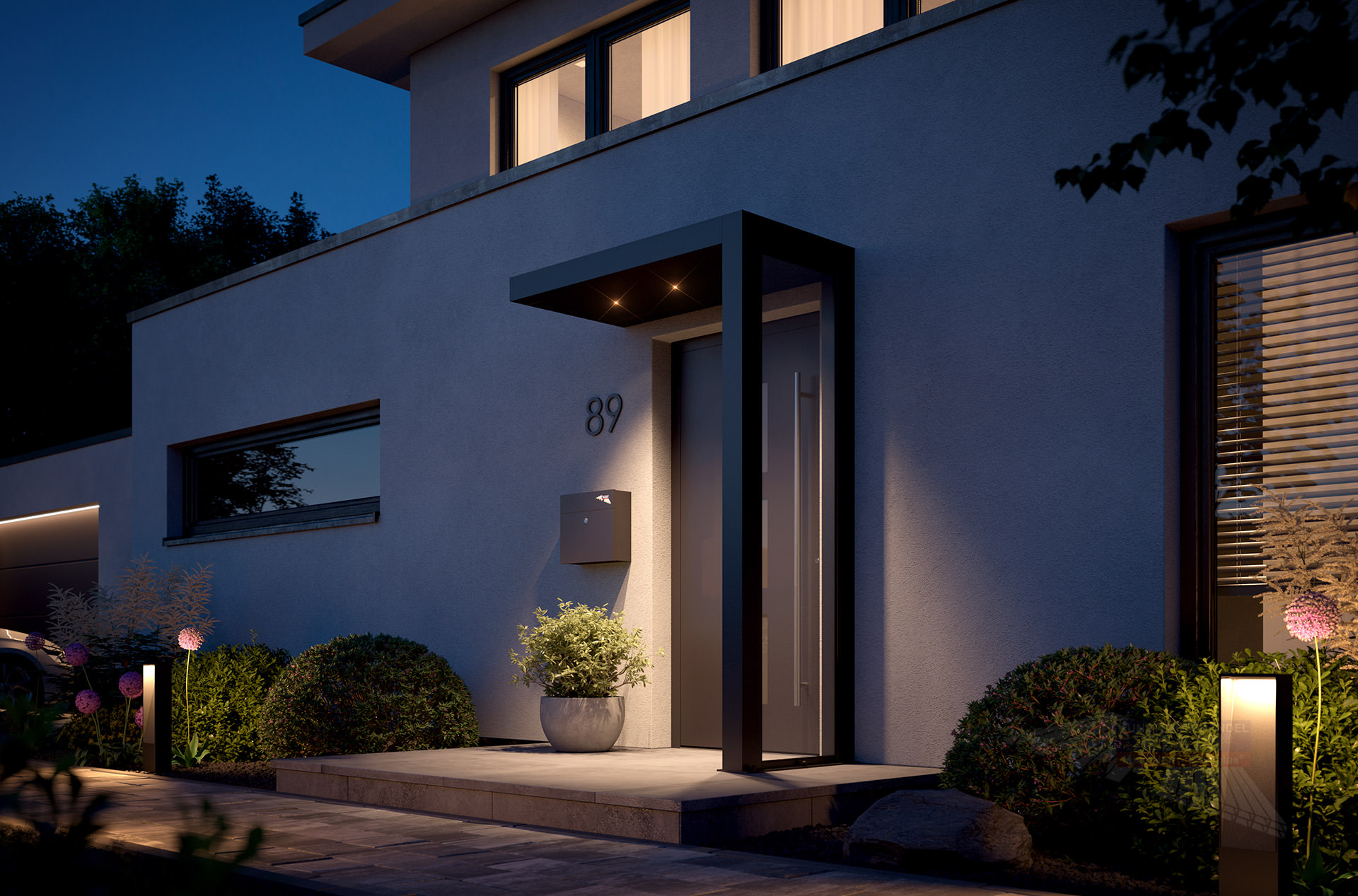 REXOlife® Haustür-Vordach, Dach: Aluminium, Anthrazit – Seitenteil: PLEXIGLAS®
