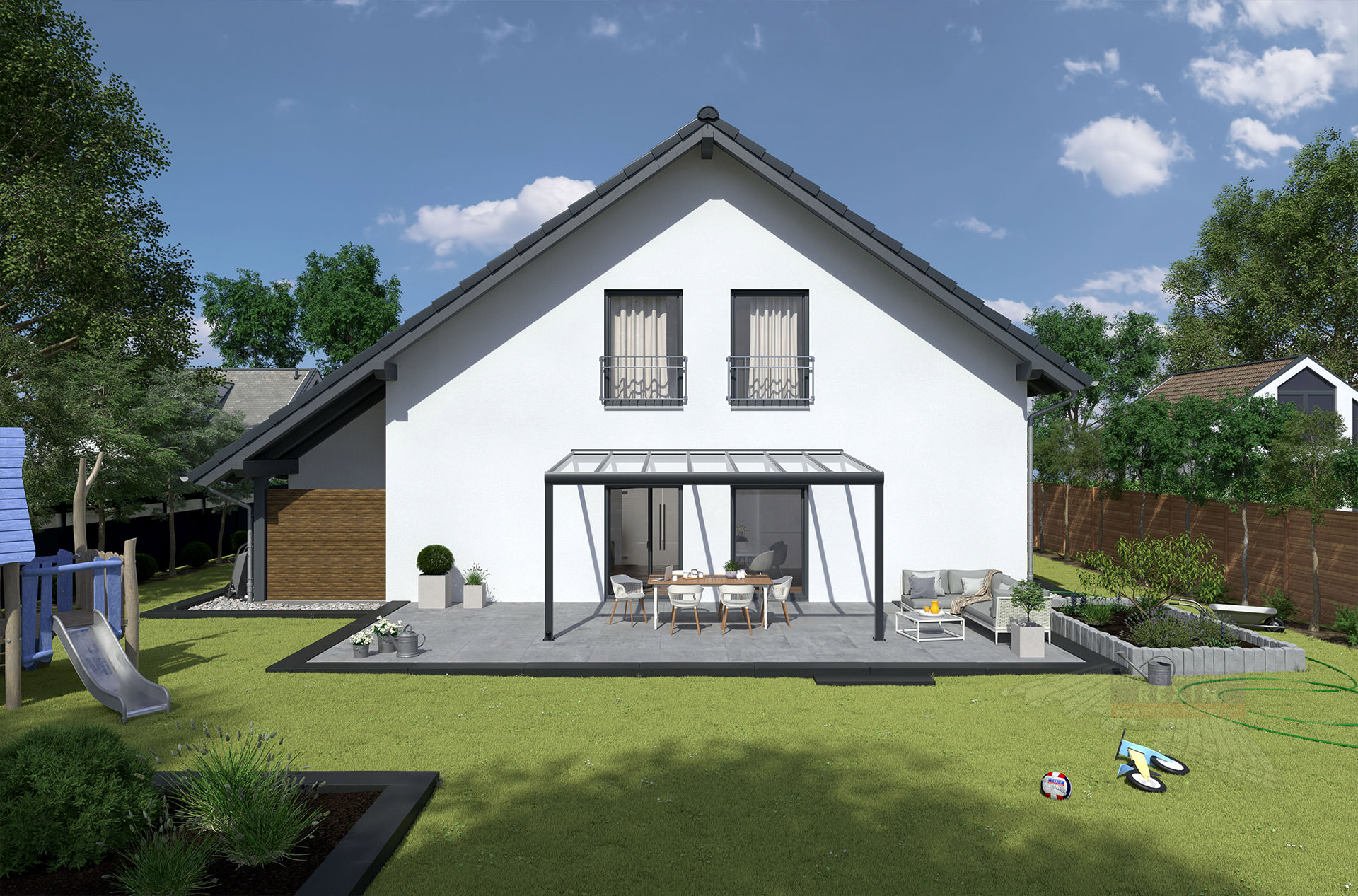 REXOpremium® Titan Alu Terrassendach 4m x 3m, mit Massivplatten