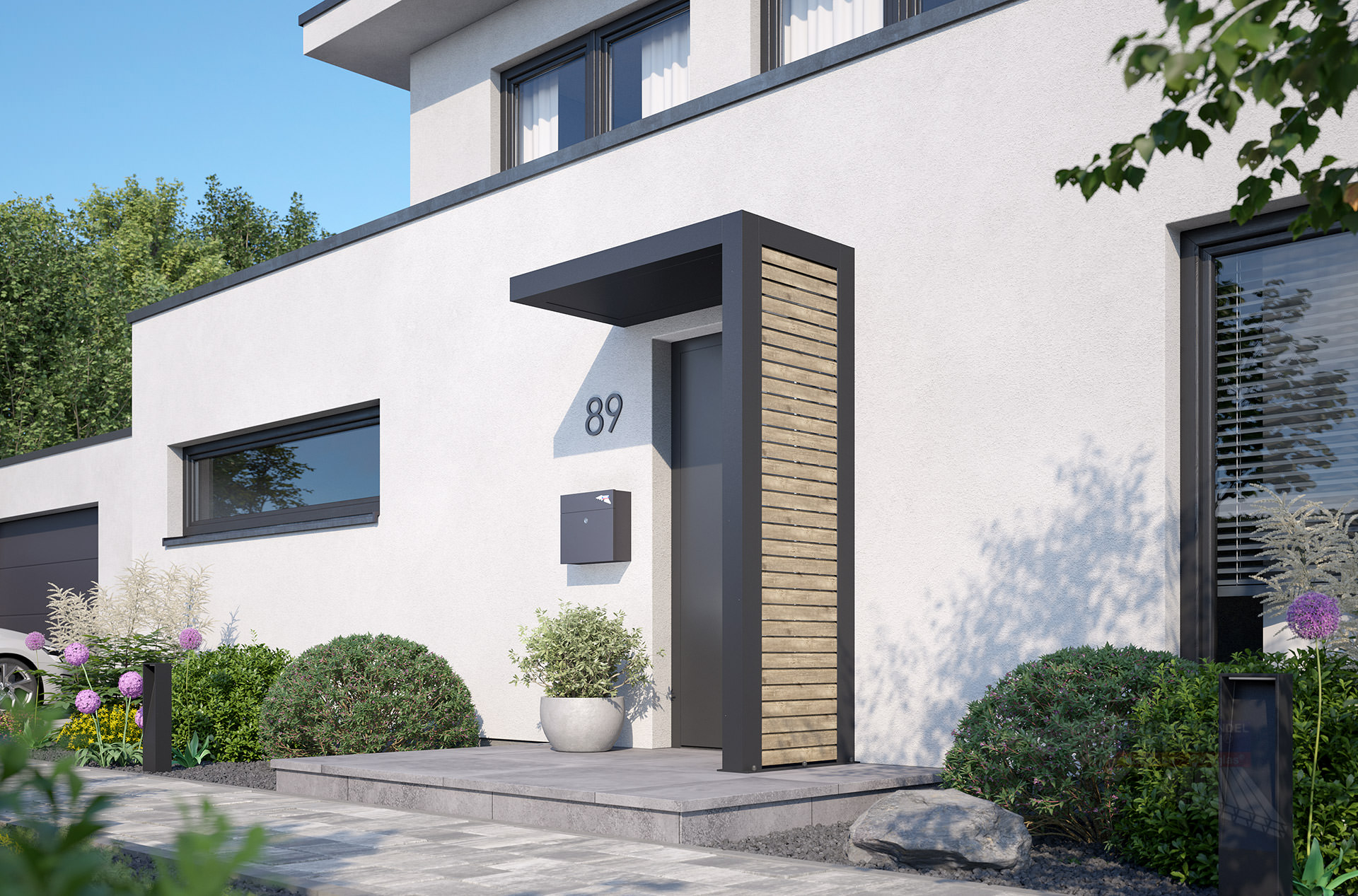 rexolife_1500x800_db703_rhombusprofile_treibholz_aluplatte_db703_rechts_kamera_a_klein REXOlife® Haustür-Vordach, Dach: Aluminium, Anthrazit – Seitenteil: Rhombus, Treibholz